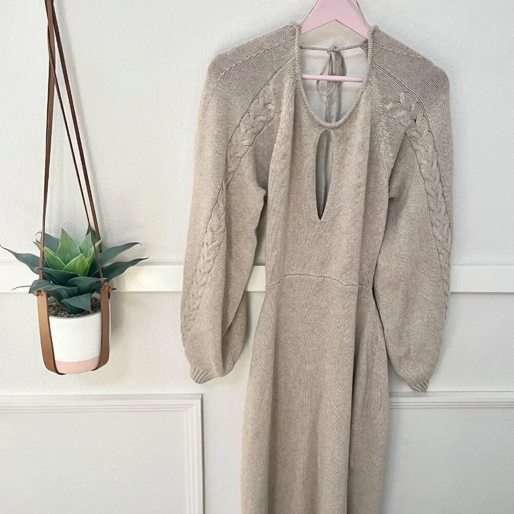 Joslin Studio Aurora Knit Long Sleeve Maxi Dress Flax Size M - Picture 2 of 9